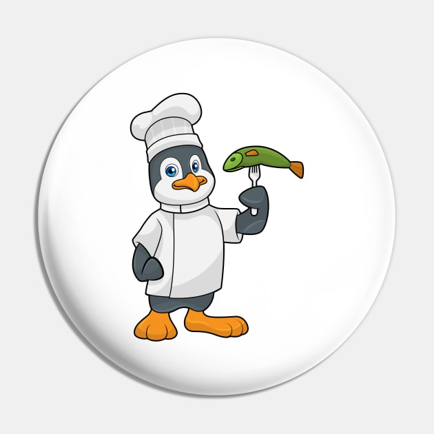 Penguin as Cook with Fish & Cooking apron Pin by Markus Schnabel