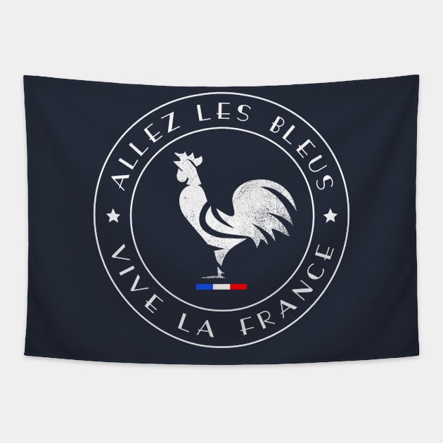 Allez les Bleus Vive La France Gallic Rooster Two Stars Tapestry by French Salsa