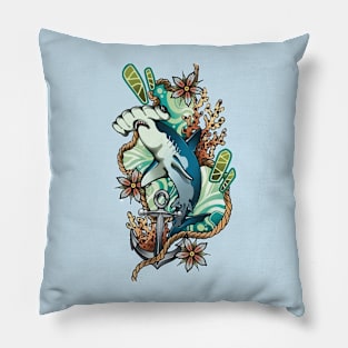 Ocean Symphony: A Hammerhead's Leap Pillow