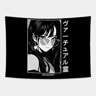 Stylish Japanese Girl Anime Black and White Manga Aesthetic Streetwear Tapestry