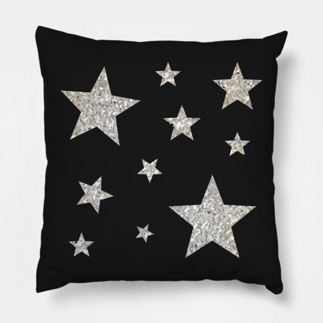 Silver Faux Glitter Stars Pillow by Felicity-K