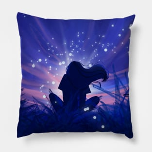 Blue Tints Fireflies Pillow