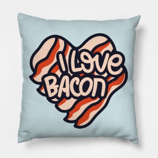 I love bacon retro cartoon heart red and beige Pillow