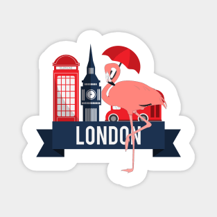 Pink Flamingo in London England Travel Icons Magnet