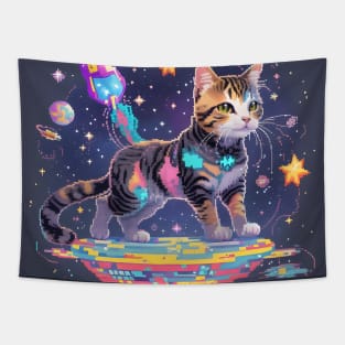 Pixel Cat in Space Tapestry