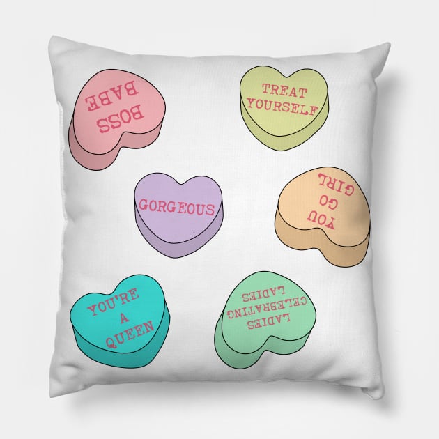 Galentines Day conversation hearts. Pillow by Feisty Designs 