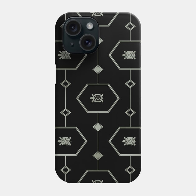 Platinum Turtle Pattern on Black Phone Case by knitetgantt