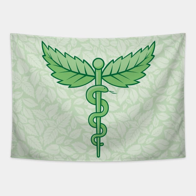 Caduceus with Leaves Background Tapestry by sifis