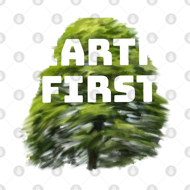 earth first bright green painted tree environmental activism and conservation design by Fafi