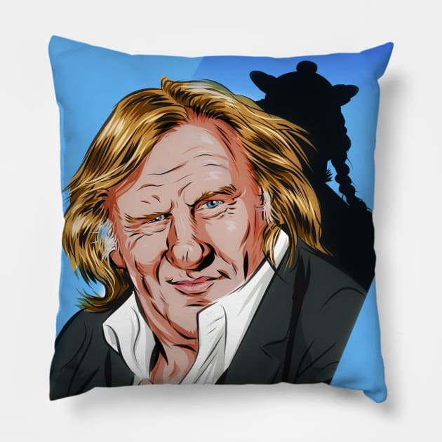 Gerard Depardieu - An illustration by Paul Cemmick Pillow by PLAYDIGITAL2020