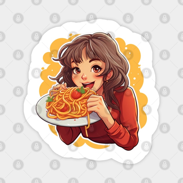 Cute Girl Eating Spaghetti Magnet by Riverside-Moon