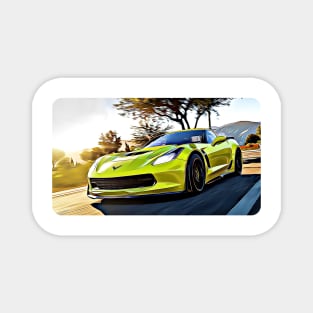 C7 Corvette Yellow Cartoon Drawing Action Print Magnet