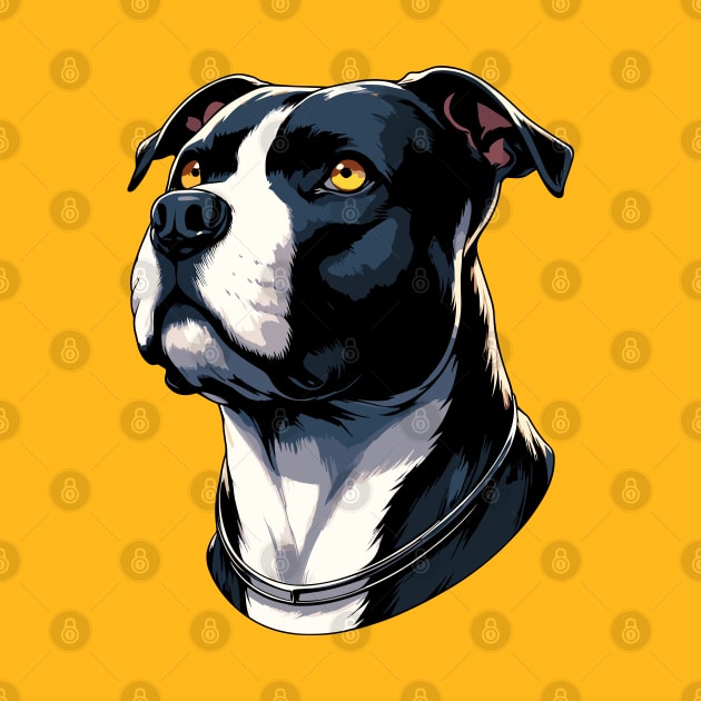 Stunning and Cool American Staffordshire Terrier Monochrome and Gold Portrait for Father's Day by ArtRUs