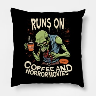 Runs On Coffee And Horror Movies Pillow