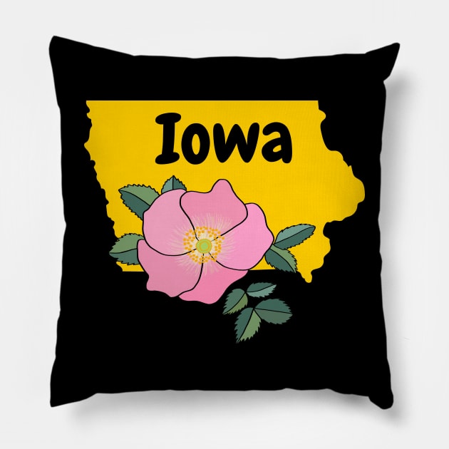 Iowa Wild Rose State Flower Pillow by SunburstGeo