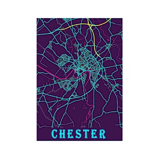 Chester Neon City Map, Chester Minimalist City Map Art Print T-Shirt