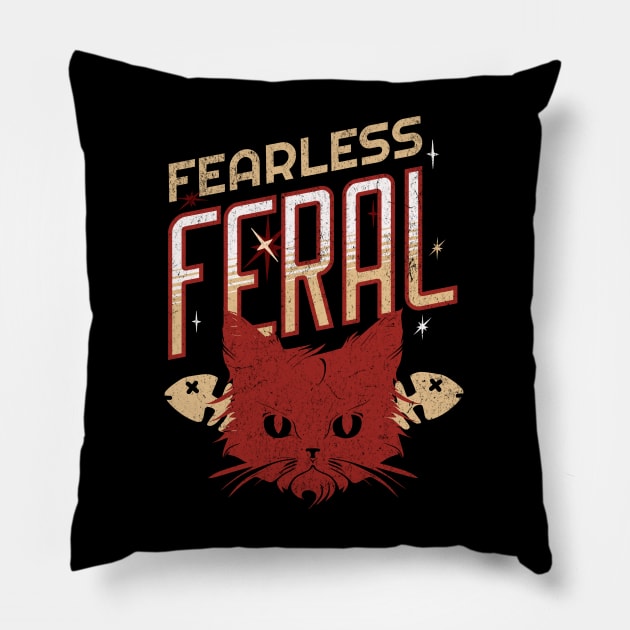 Feral Cats Fearless Feral Pillow by Cosmic Dust Art