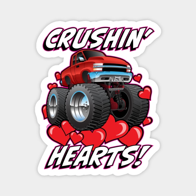 Crushin' Hearts Monster Truck Funny Valentines Day Magnet by hobrath