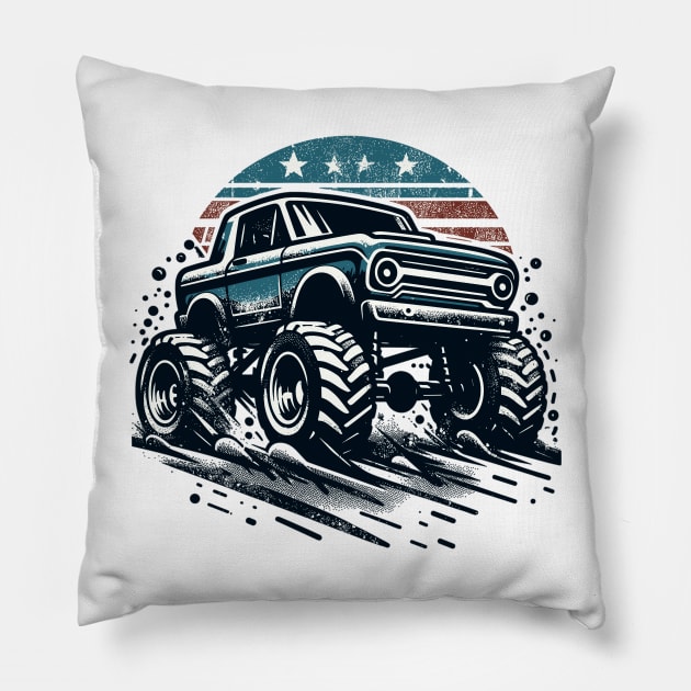 Cartoon monster truck Pillow by Vehicles-Art