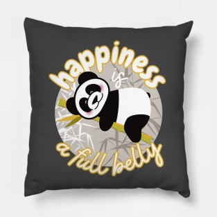 A Happy Full Belly Panda Relaxes on Bamboo Pillow