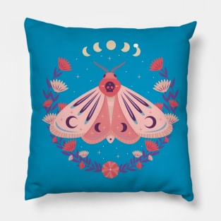 Pink Skull Cute Moth Flower Wreath in Pastel Colors Pillow