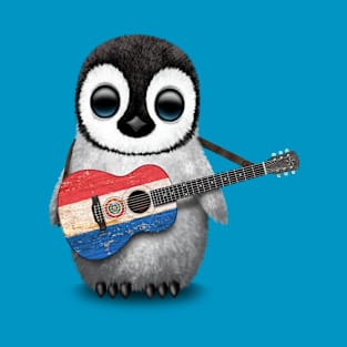 Baby Penguin Playing Paraguay Flag Guitar T-Shirt