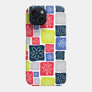 Doodle Squares with Flowers Blue, Red, Gray, Lime green Phone Case