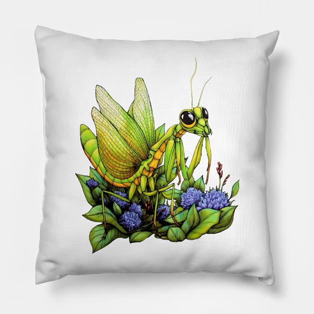 Praying Mantis cool design Pillow by The Wolf and the Butterfly