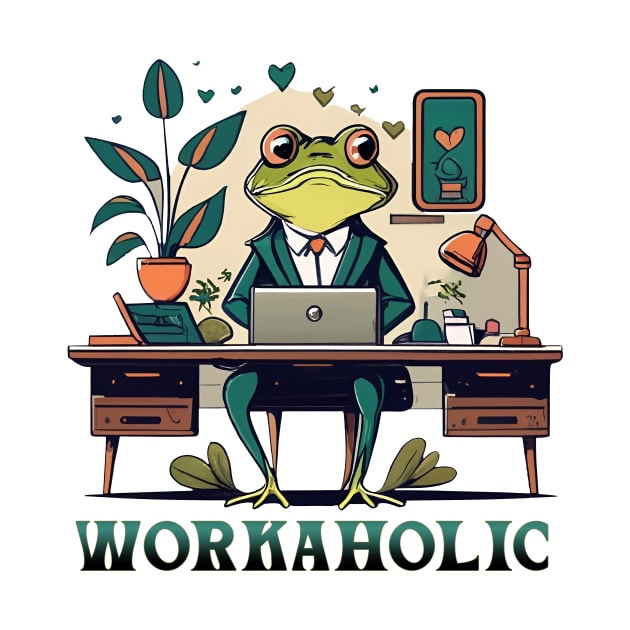 Workaholic cartoon frog by MusicianCatsClub