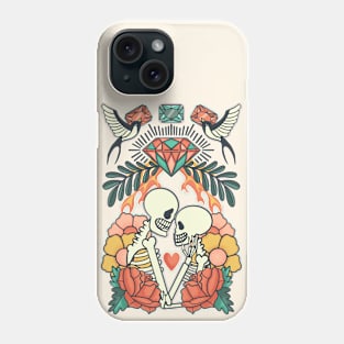 Skeletons embracing in Love // Edgy Tattoo-Style Vintage Valentine's Day Phone Case