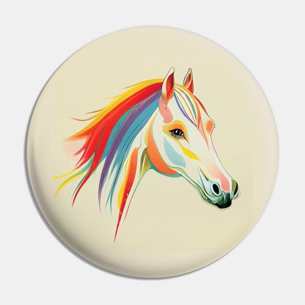 Delicate Rainbow Horse on cream Pin by Geminiartstudio