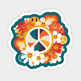 Love Peace and Flowers Magnet