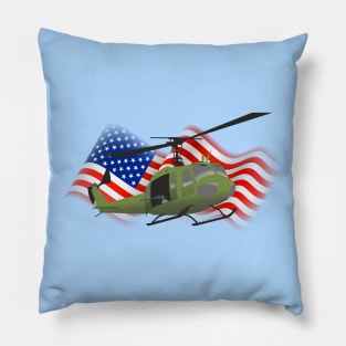 UH-1 Huey Helicopter with American Flag Pillow