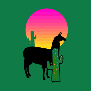 Llama with cacti at sunset T-Shirt