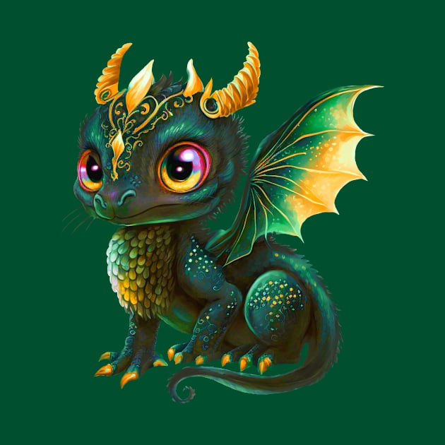 Cute Green-gold Baby Dragon by KOTOdesign