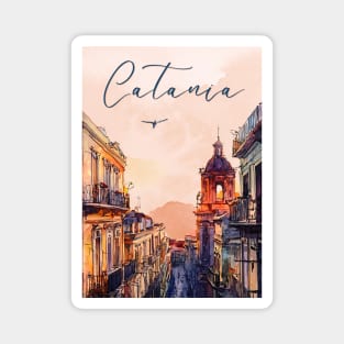 Catania Sicily Watercolor Print – Italian Seaside Travel Art Magnet