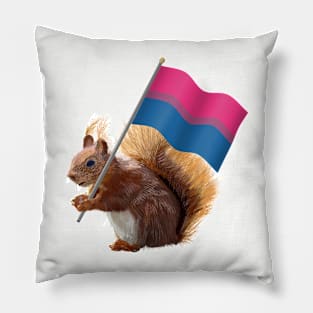 A Red Squirrel with a bisexual pride flag. Pillow