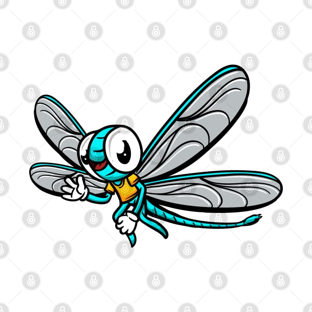 Cute Anthropomorphic Human-like Cartoon Character Dragonfly in Clothes by Sticker Steve