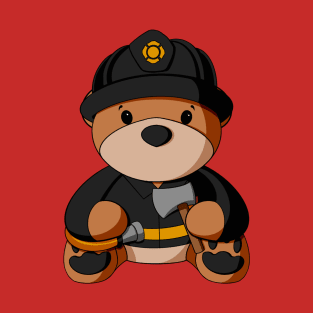 Black Uniform Fireman Teddy Bear T-Shirt