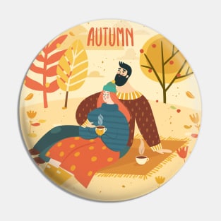 couple on autumn background with leaves and trees Pin