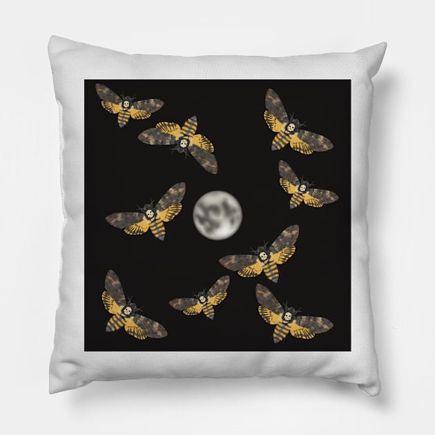 Death's Head Moth and Moons Black Pillow by TrapperWeasel