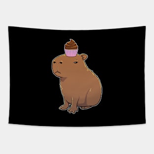 Capybara with a Cupcake on its head Tapestry