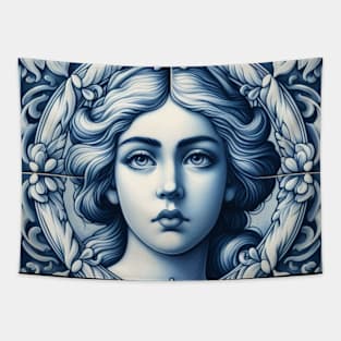 Delft Tile With Woman Face No.1 Tapestry