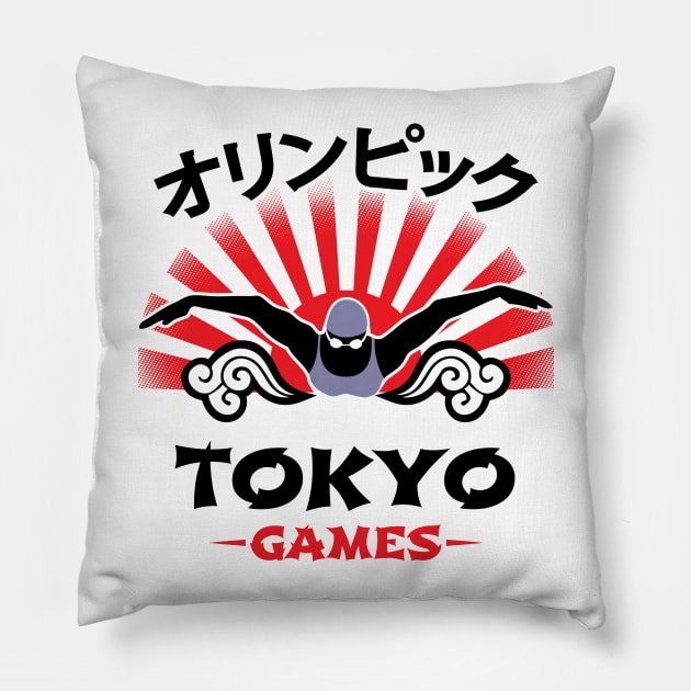 Womens Butterfly Swimmer Tokyo Olympics Swimming Fan Pillow by atomguy