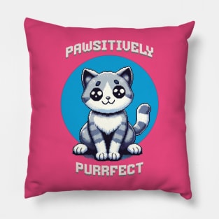 Pawsitively Purrfect Kitten Pixel Art Pillow