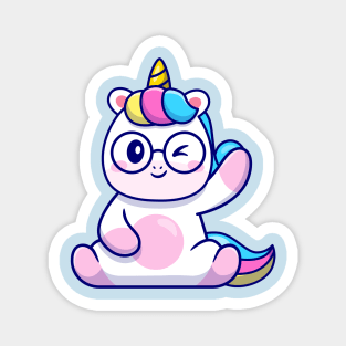 Cute Unicorn Waving Hand And Wearing Glasses Cartoon Magnet