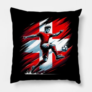 Dynamic Switzerland Soccer Star in Action - Vector Design Pillow