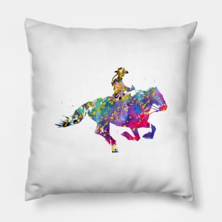 Horse Rodeo Pillow Cover Western Rodeo Horse with Cowboy Watercolor Art  Cushion Cover Throw Pillow Case Decoration American Retro Style