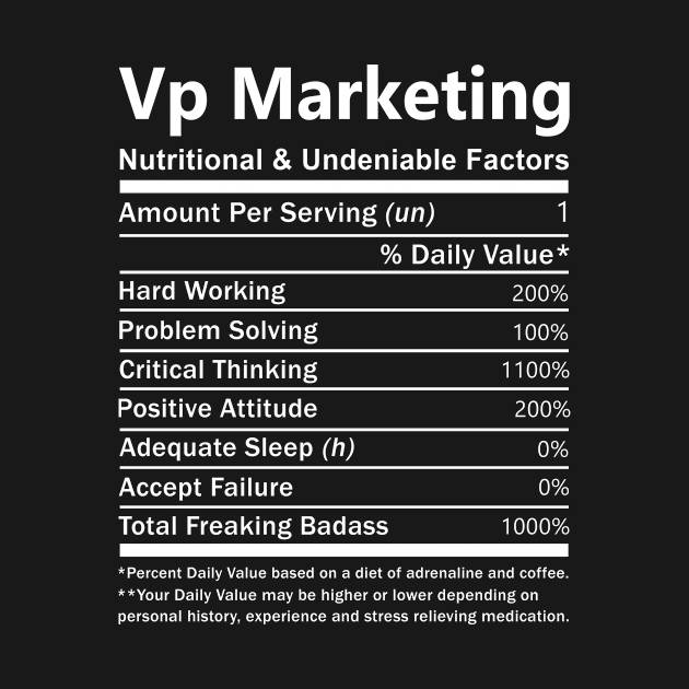 Vp Marketing T Shirt - Nutritional and Undeniable Factors Gift Item Tee by Ryalgi