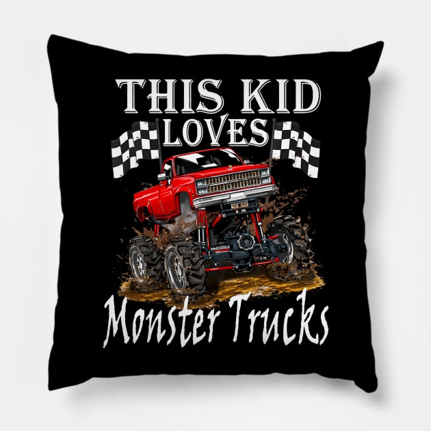 This Kid Loves Monster Trucks Boys Girls Pillow by Zoe Hill Autism